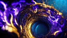 Blue And Gold Fluid Art. Mixing Paint, Streaks And Waves Of Liquid Neon. Luxury Modern Colorful Fluid Background. 3D Illustration.