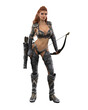 © IG Digital Arts - Pretty fantasy elf archer girl with red hair wearing a sexy costume and holding a bow. 3D illustration isolated.