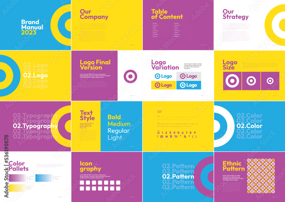 colorful Brand Manual Guide Book design Stock Vector | Adobe Stock