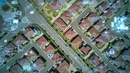 Aufkleber - Modern residential area and communication network concept. Smart house. IoT (Internet of Things). Telecommunication.