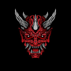 Wall Mural - japanese Culture Red demon hanya mask or oni mask with hand draw style on white background. Ready for Print Apparel and tattoos