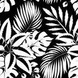 vintage jungle plants illustration seamless pattern with tropical plants leaves and foliage on night background. prints texture. nature background. tropical wallpaper. forest background.
