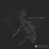 Fototapeta Sport - Philippines map abstract geometric mesh polygonal light concept with black and white glowing contour lines countries and dots on dark background. Vector illustration eps10