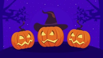 Canvas Print - happy halloween animation with pumpkins