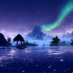 Wall Mural - Frozen lake at night