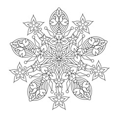 Wall Mural - Abstract mandala, centerpiece or whimsical snowflake line art design or coloring page
