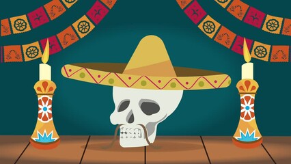 Sticker - dia de los muertos animation with mariachi skull