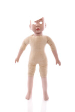 Isolated Scary Porcelain Doll With A Cracked Head