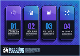 Wall Mural - business infographics design, 4 process chart diagram template background for presentation workflow, abstract timeline elements, flow chart purple light blue layout concept
