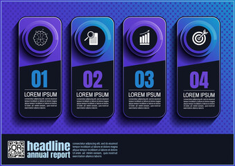 Wall Mural - business infographics design, 4 process chart diagram template background for presentation workflow, abstract timeline elements, flow chart purple light blue layout concept
