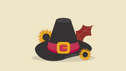 Sticker - pilgrim hat utumn season animation