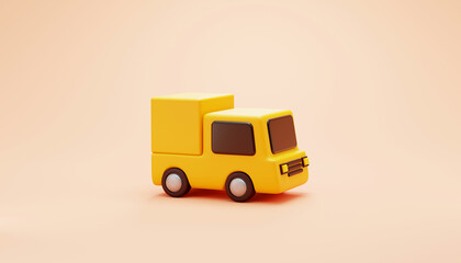 Wall Mural - Shipment yellow delivery by truck delivery car deliver express delivery transportation logistics concept on yellow background 3d rendering illustration