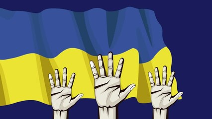 Wall Mural - ukrainian war animation with hands