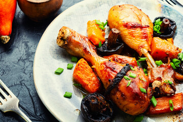 Grilled chicken legs with pumpkin