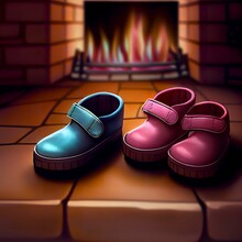 Shoes In Front Of The Fireplace For Sinterklaas