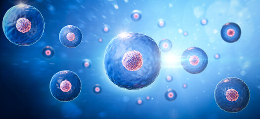 Poster - 3d rendering of Human cell or Embryonic stem cell microscope background.