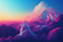 Abstract Of Cloud And Sky Natural Background In Retrowave City Pop Style, Modern Cyberpunk, 