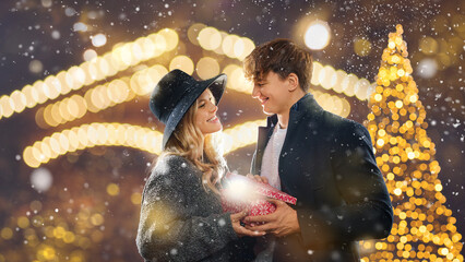  Couple outdoor in winter.  christmas - a couple celebrates together at the christmas market