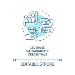 Leverage sustainability credentials turquoise concept icon. Way to improve your brand abstract idea thin line illustration. Isolated outline drawing. Editable stroke. Arial, Myriad Pro-Bold fonts used