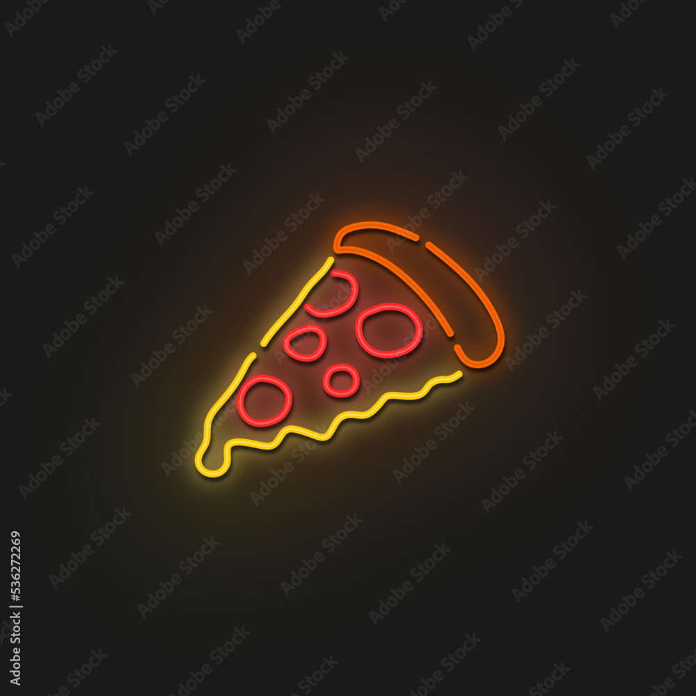 Vector neon pizza slice icon. Line street food sign illustration ...