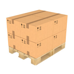 Wall Mural - Stack of brown cardboard boxes on a wooden pallet on transparent background. Distribution facility and warehouse. Retail, logistics, delivery, storage and shipping concept. PNG clipart