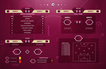 Soccer scoreboard, statistics, schedule or table template on red background vector illustration