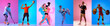 © master1305 - Floorball, volleyball, kickboxing, karate, tennis and weighlifting. Sport collage of professional athletes posing isolated on multicolored background in neon.