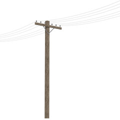 3d rendering illustration of a wooden telephone pole