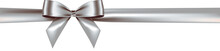 Realistic, Shiny Silver Bow And Ribbon On Transparent Background.