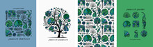 Concept Art, Peacocks Vintage Ornament. Frame, Background, Tree, Icons. Set For Your Design Project - Cards, Banners, Poster, Web, Print, Social Media, Promotional Materials. Vector Illustration