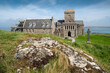 Iona Abbey from the rock of Tòrr Aba, with the St. Martin's Cross to the right and St. John's Cross at centre
