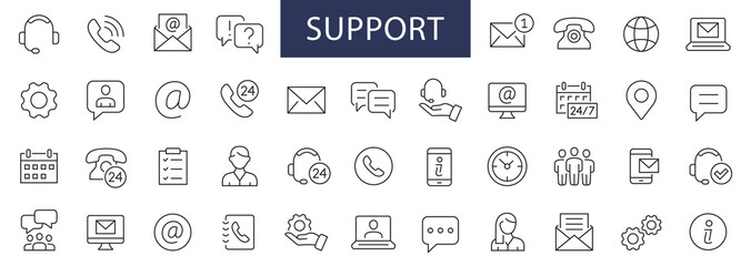 Wall Mural - support & help thin line icons set. support editable stroke icons. help, contact, consulting, advice