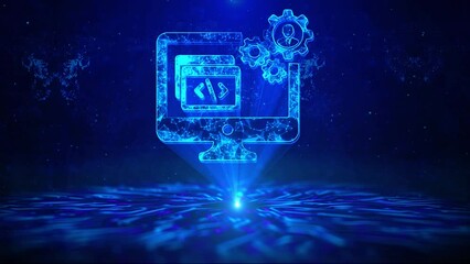 Software Development Text with HUD Rotation Digital Technology interface Sci Fi Hologram Cyberspace Loop. Innovative Application of engineering to the design, development, and maintenance of software