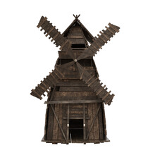 Old Medieval Wooden Windmill. 3D Rendering Isolated.
