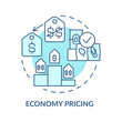 © bsd studio - Economy pricing turquoise concept icon. Selling product at lower price abstract idea thin line illustration. Isolated outline drawing