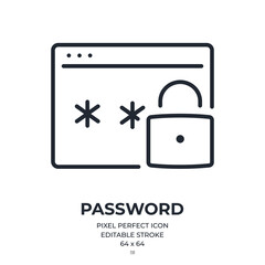 Wall Mural - web security and password editable stroke outline icon isolated on white background flat vector illu
