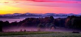 Fototapeta Niebo - Poranny jesienny widok na krajobraz południowej Polski w kierunku Tatr