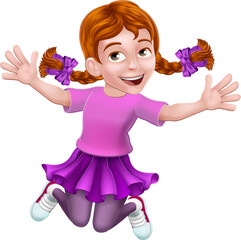 Wall Mural - Happy Jumping Girl Kid Child Cartoon Character