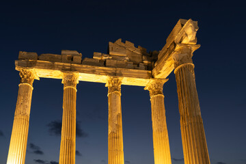 Poster - Apollon Temple in the Sunset Time, Side Antique City Antalya, Turkey