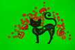 Halloween Pumpkins and Black cat on the green screen background.