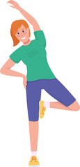 Wall Mural - Happy girl stretching semi flat color raster character. Dynamic figure. Full body person on white. Sports class isolated modern cartoon style illustration for graphic design and animation