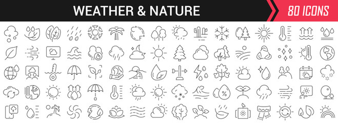 weather and nature linear icons in black. big ui icons collection in a flat design. thin outline sig