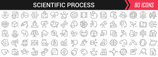 Poster - PrintScientific process linear icons in black. Big UI icons collection in a flat design. Thin outline signs pack. Big set of icons for design