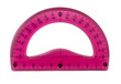 © Rawf8 - Ruler protractor pink color, transparent background. PNG. Plastic geometry tool close up