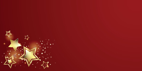 Christmas Gold stars on a red background - Design banner