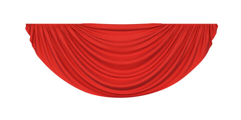Red pelmet drapery curtain, PNG isolated on transparent background