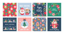 Christmas Holiday Greeting Card Set. Childish Print For Background, Banner And  Poster Design Template. Vector Illustration