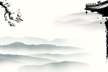 Wall Mural - peaceful spring Chinese painting of mountains and rivers Clouds and pines High mountains of China	
