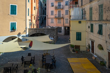 Sticker - view of the old city centre of castel vittorio, it's a small village of far west of liguria region (northern italy), near the french borders.