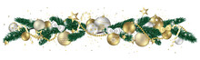 Christmas Balls Stars And Bows Isolated On White Background - Design Banner